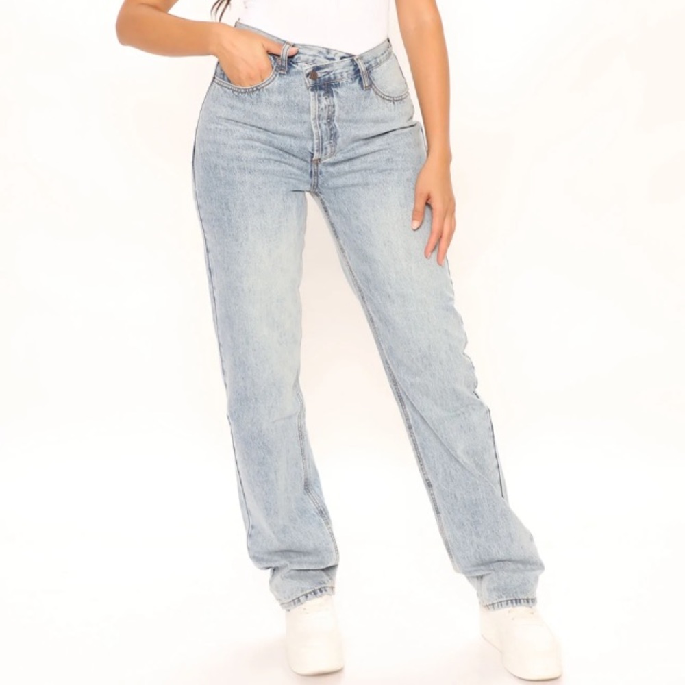 Tall cross over straight leg high rise jean - Picture 3 of 4